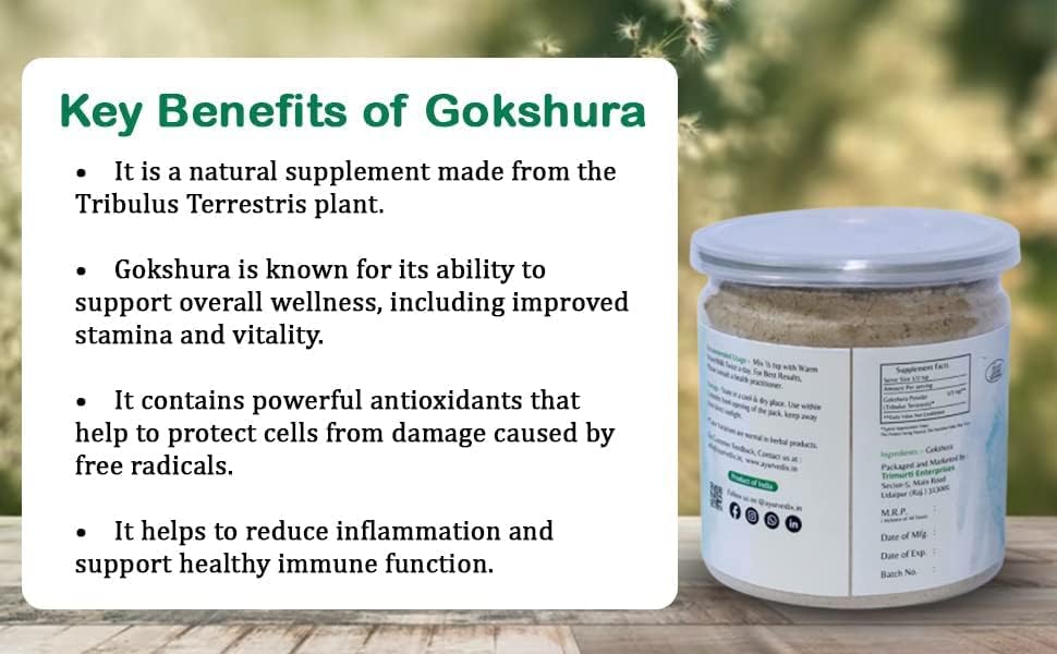 Miniatura 5 de ayurvedix Polvo orgánico GokhruGokhsura de 8 onzas  Tribulus Terrestris Powder  Tribulus orgánico para apoyo urinario, resistencia y energía