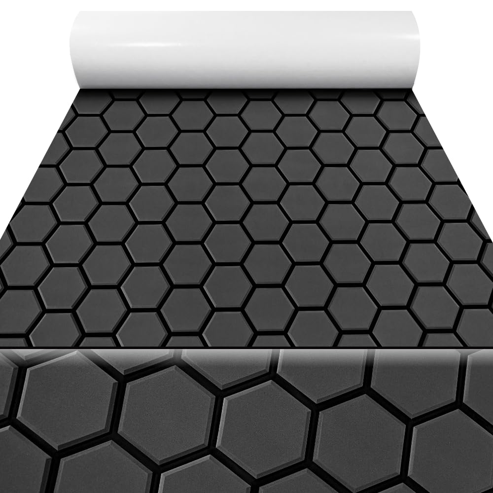 Photo 1 of 102.3"X43.31"/37.7" New Hexagon EVA Self-Adhesive Boat Flooring and Decorative Fish for Yacht Pool Boat Flooring Sheet Thick Non-Skid Mat (Dark Gray and Black, 98.4"X43.31")