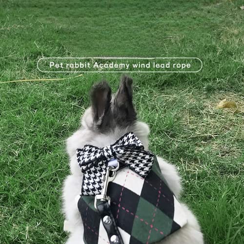 Image of Rabbit Harness and Leash for Walking Escape Proof - Cute Preppy Style Mesh Breathable Bunny Vest Harness Outdoor Training - Also Suit for Ferret Kittn Puppy Small Animals (Forest Green bow,Small)