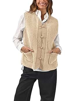 Seetaa Women's Fuzzy Fleece Vest Sleeveless Button Down