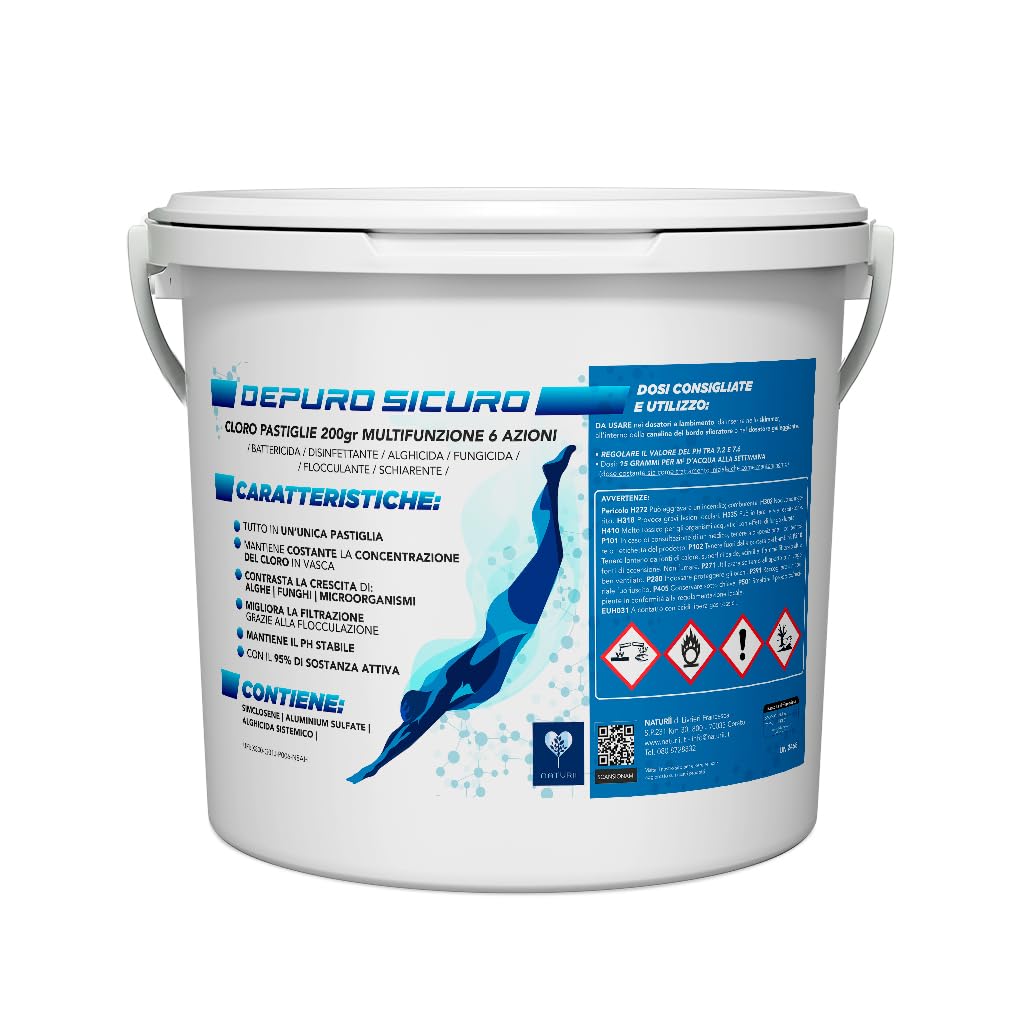 Depuro Sicuro kg 10 cloro Multifunzione 6 Azioni per Piscina Pastiglie da 200 gr