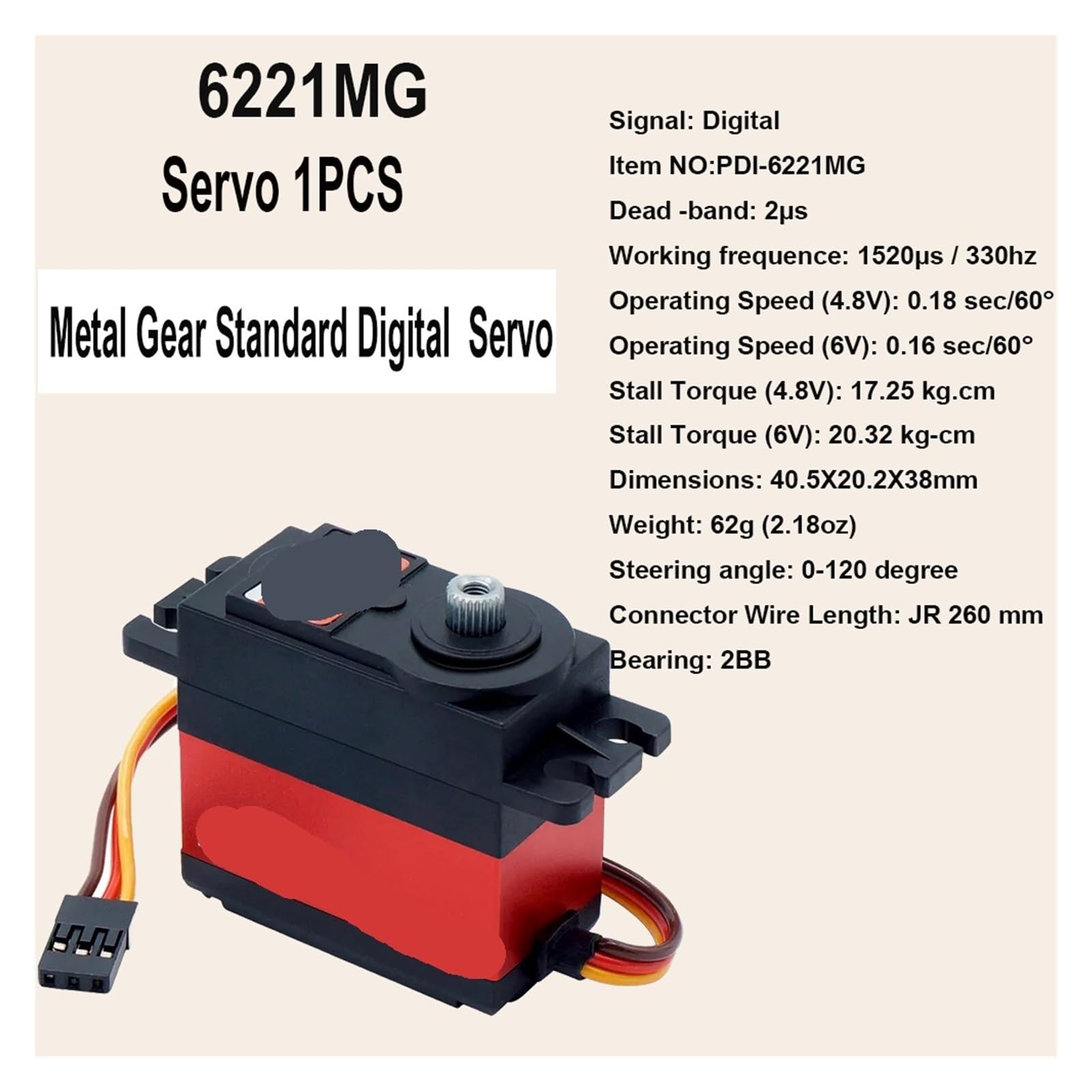 Servocomando digitale coreless in metallo ad alta coppia PDI-6221MG-360/180/120 da 20 kg(PDI-6221MG-360 1PCS)