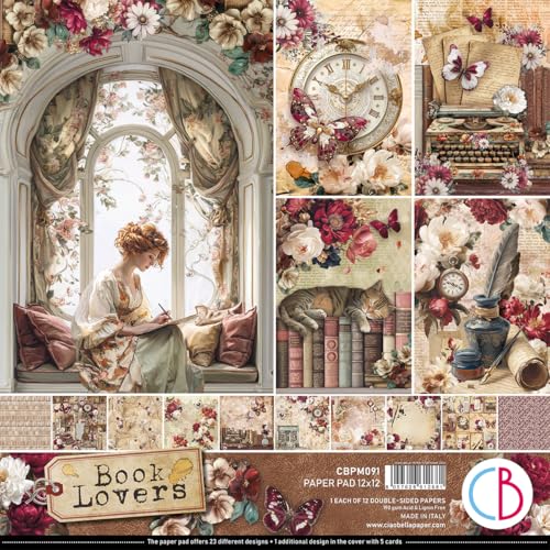 Ciao Bella Bloc de papel de 12 x 12 pulgadas, cartulina de doble cara de 190 g/m² (amantes de los libros)