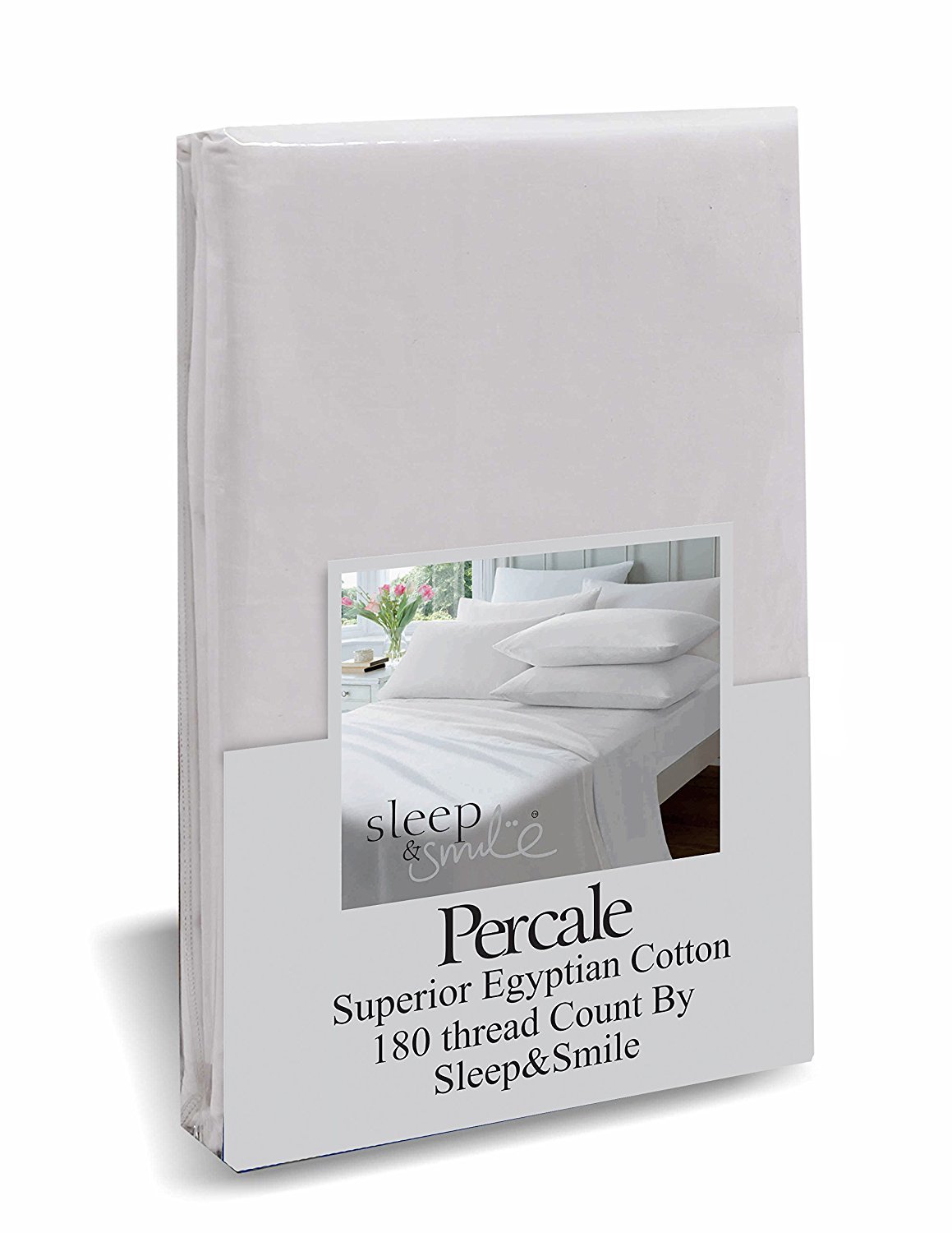 Sleep&Smile White King Percale Superior Egyptian Cotton Fitted Sheet 180 Thread Count