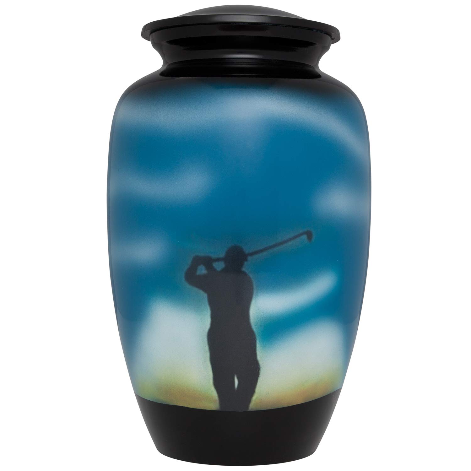 Ansons Urns Golf Cremation - Beautifully Painted Colorful Evening Round of Golf is Perfect Memorial for a Loved Golfer - Quality Funeral in Aluminum - Large Burial for Human Ashes Adult Size