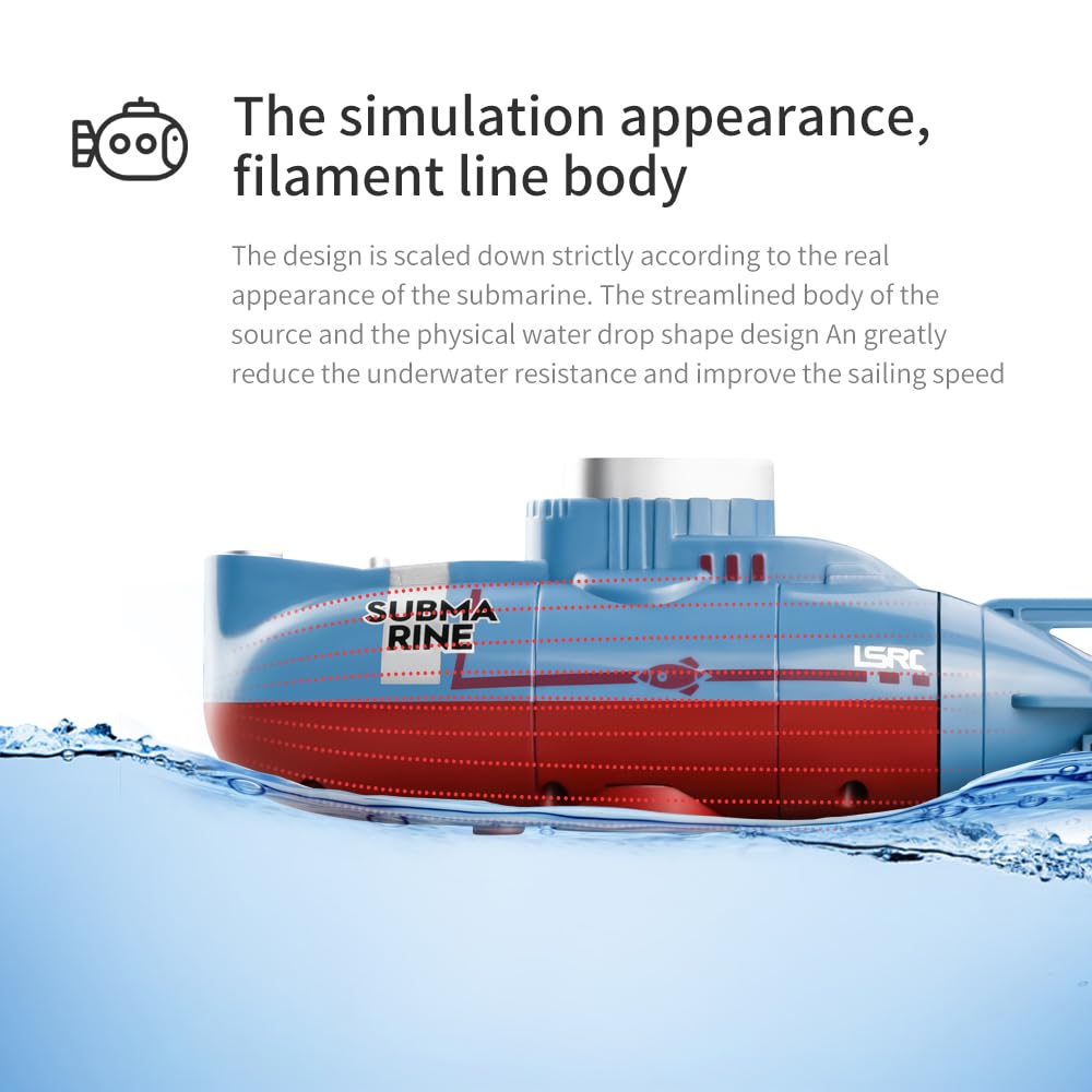 OBEST Mini Submarino Teledirigido Barco, 6 m/Min Simulado RC Submarino Atómico, 360 ° Giratorio Modelo de Barco de Buceo de Alta Velocidad, Juguete de Agua Eléctrico Regalo para Niños a Partir de 8