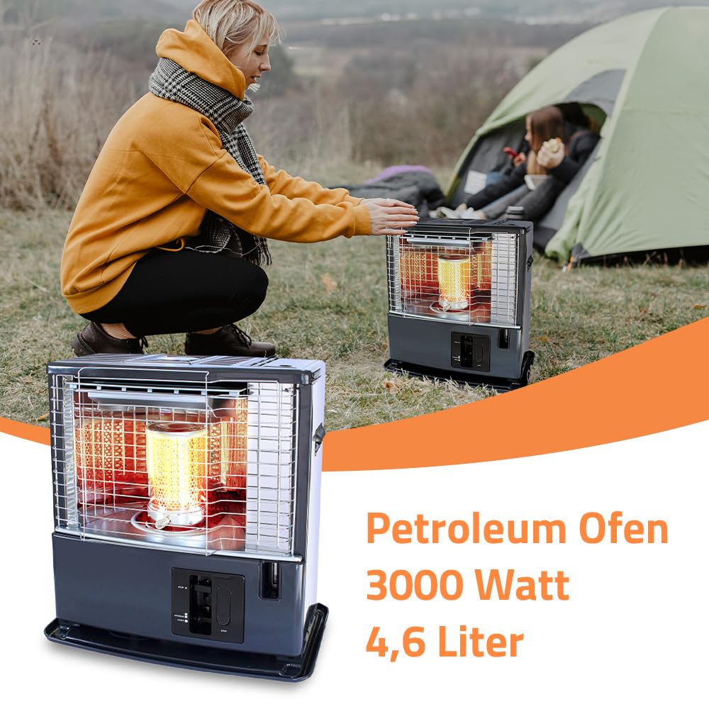 ration1.de Petroleumheizung 3000 Watt mit Handpumpe, Heizstrahler für Outdoor, Camping, Garten, Terrasse, Werkstatt, Stromausfall, mobile Heizung für belüftete Räume bis 50m²