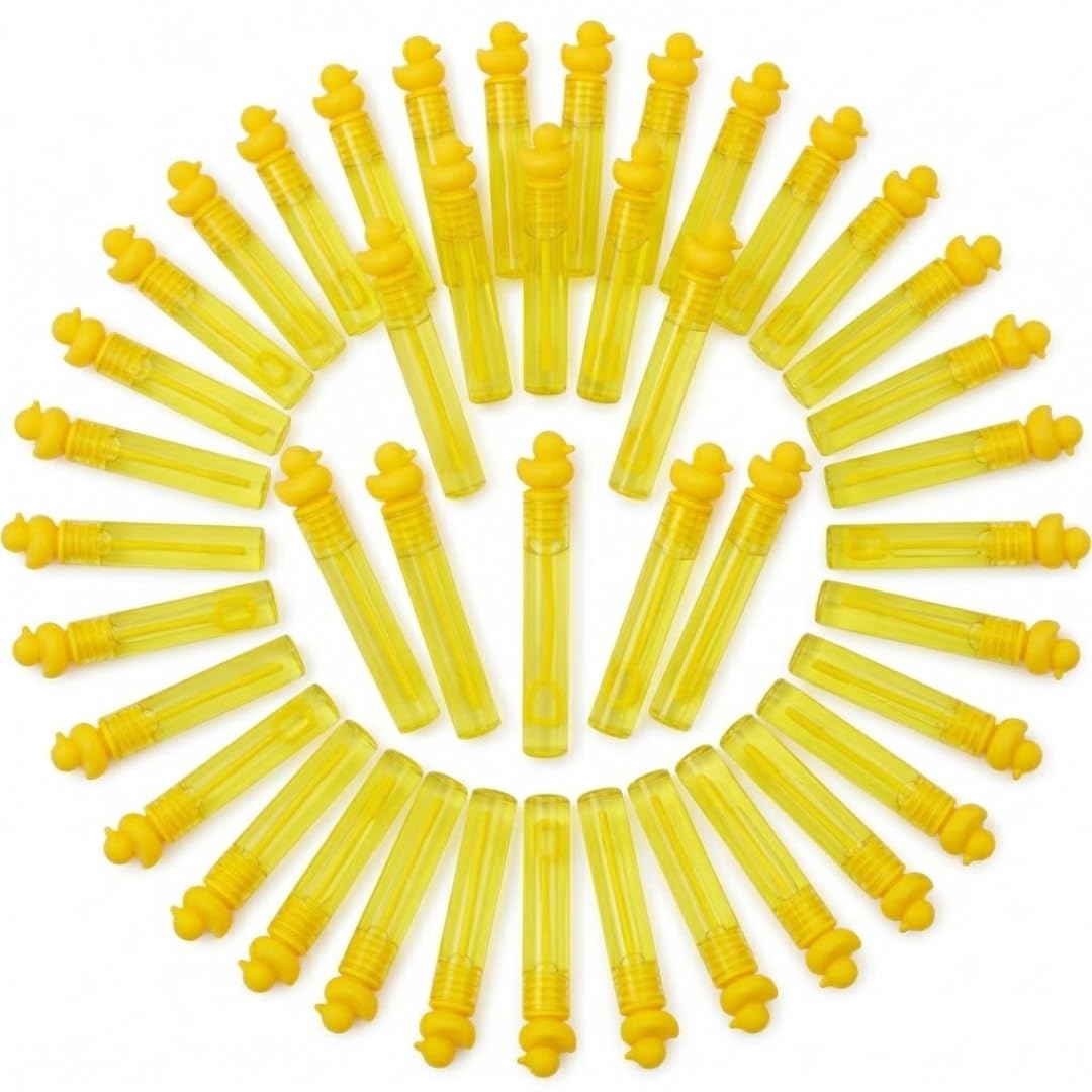 TC TOYS - 48 Pack Yellow Duck Mini Party Bubble Tubes (4ml) - Bulk Small Bubble Wands for Kids Birthday Party Favors, Duckie Baby Shower Decorations, School Carnival Prizes, and Wedding Send-Offs