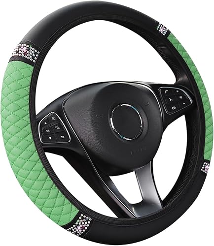 Miniatura 8 de LoyaForba Funda de Volante de Cuero Suave con Brillos, Protector de Volante Automático Elástico de 15 Pulgadas con Piedras de Imitación Coloridas,