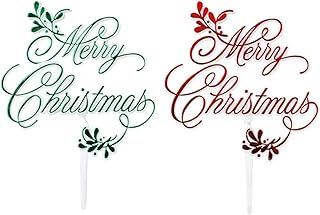 LGT Merry Christmas Mistletoe Red/Green Motto Cake Toppers. Perfect for Festive Cakes and Bakes.