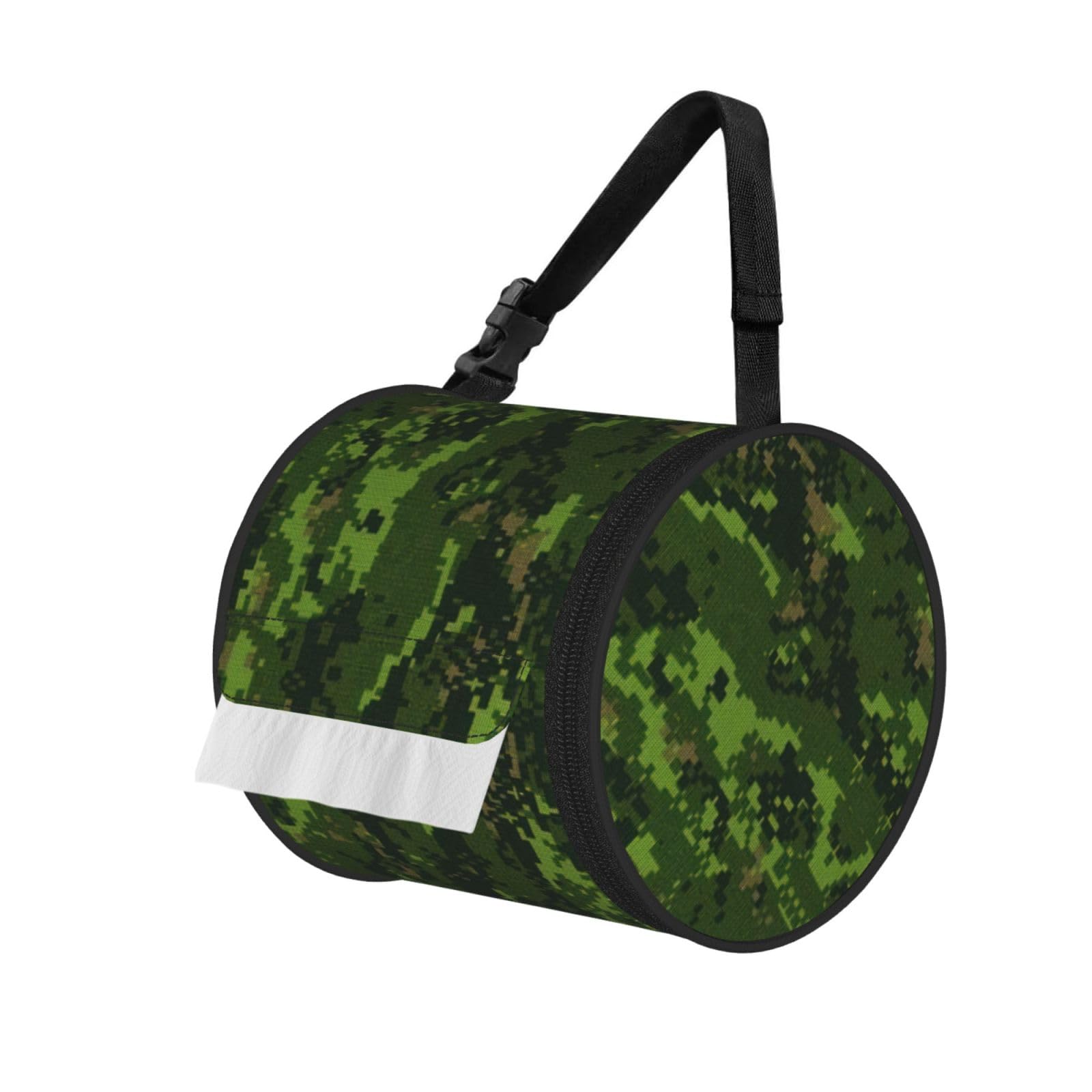 Green Army Digital Camouflage Printed Portable Tissue Roll Case, Standard-Size Fit, Oxford Cloth for Wall Camping Backpack