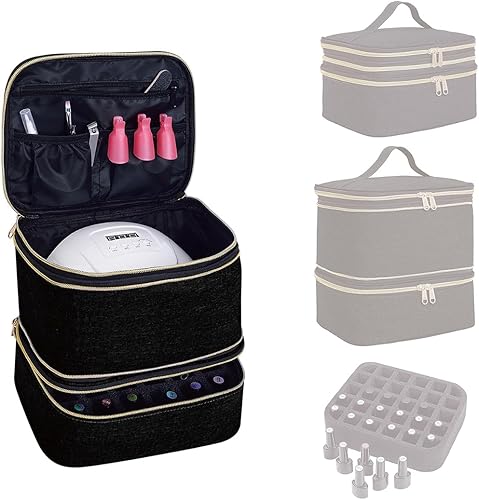 Miniatura 8 de Bolsa de almacenamiento de esmalte de uñas, bolsa de almacenamiento de cosméticos expandible de gran capacidad, de mano, de doble capa, delgada,