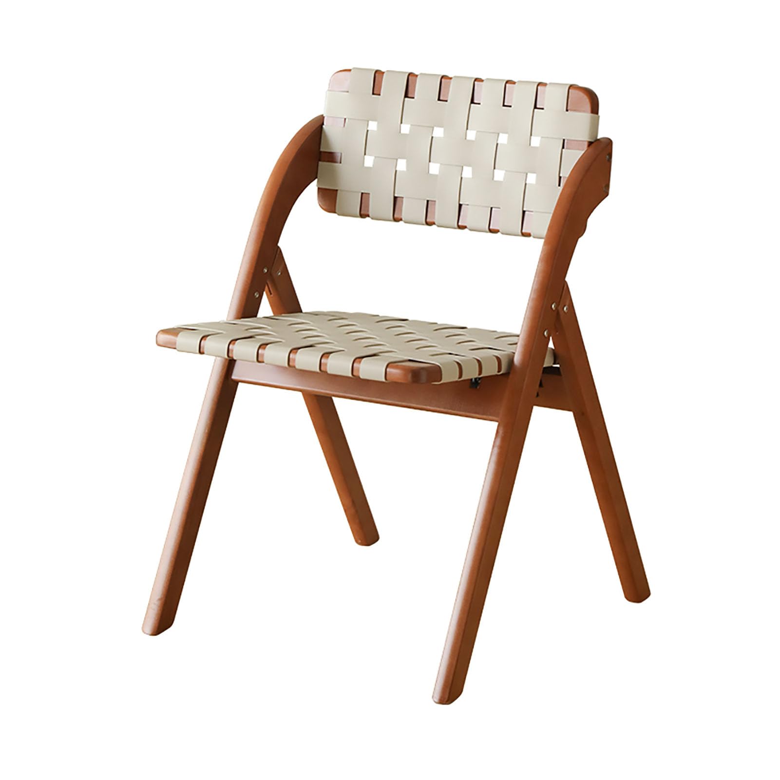 Chaise pliante vintage en bois et cuir tressé haut de gamme rétro