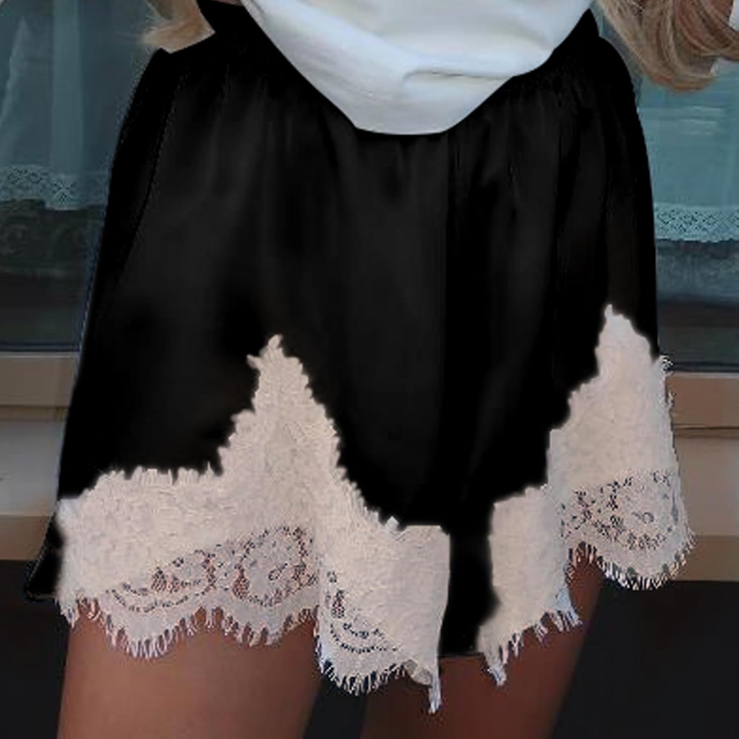 Women Satin Silk Lace Shorts Comfy Elastic Waist Coquette Micro Mini Shorts Y2k Low Rise Lounge Slip Pj Bottoms - Image 2