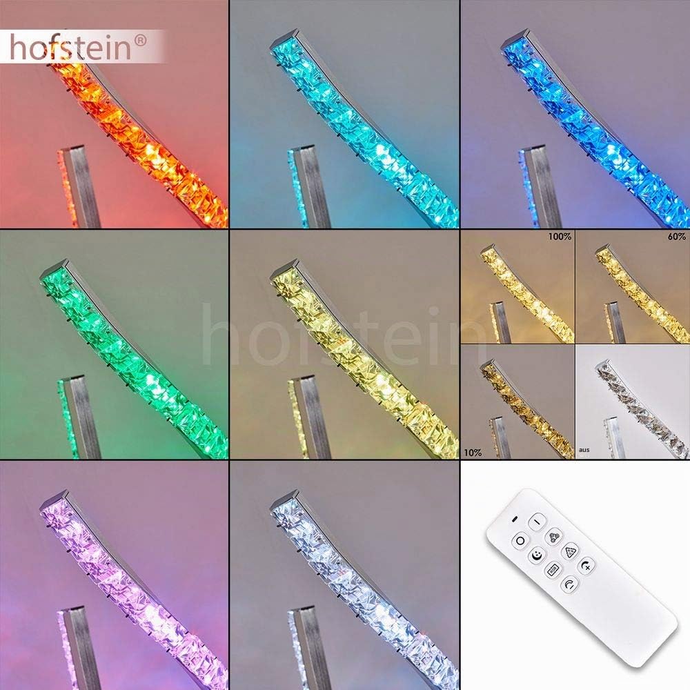 LED Stehleuchte Assuan, moderne Stehlampe aus Aluminium/Kunststoff in Chromfarben/klar, LED 36 Watt, 1400 Lumen, 3000 Kelvin, über Fernbedienung dimmbar, mit Farbwechsler, mit Fußschalter am Kabel