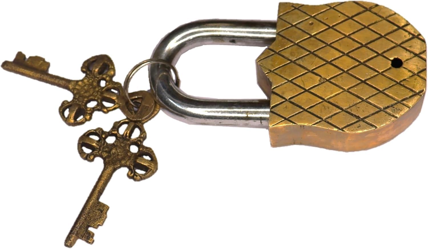 Elephant Engraved Door Lock Antique Style Handmade Brass Padlock with 2 Working Keys