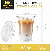 Vista 2 de VITEVER 100 Juegos - Vasos de plástico transparente de 12 oz con tapas y pajitas, vasos desechables para café helado, batidos, malteadas, bebidas