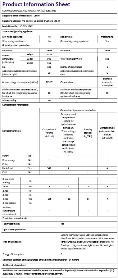 Frigorifero Side by Side No Frost, 521 Litri, Classe A++, Inox - Candy CHSVN 174X