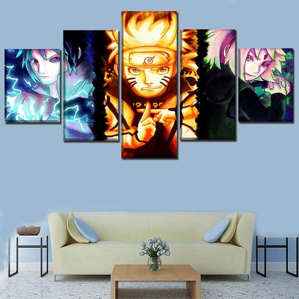 Swelteamm Home Decoration HD Print Painting 5 Panels Naruto Naruto Picture Wall Art Modular Poster Anime Living Room Wallpaper-Framed_30*40+30 * 60+30 * 80