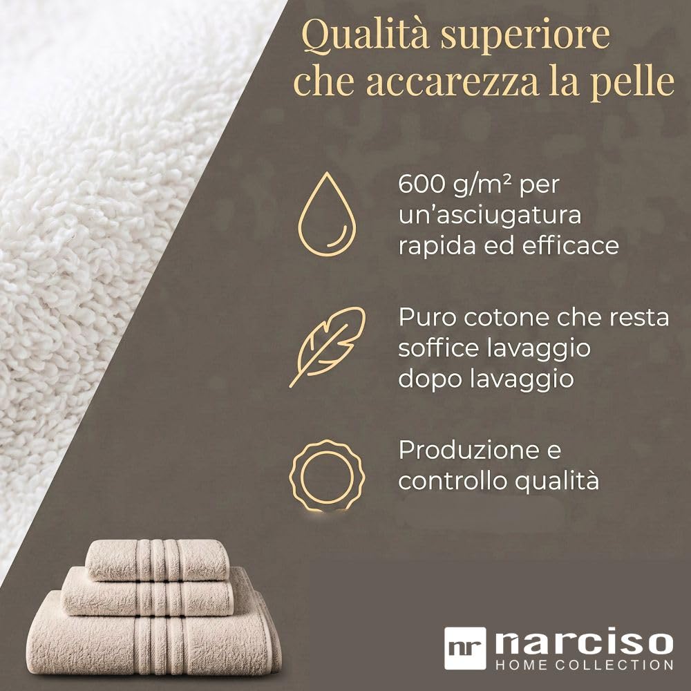 NARCISO - Set Asciugamani Bagno 12 Pezzi per Hotel, B&B e Casa in Cotone, Asciugamani Bianchi Classici (4 Viso, 4 Doccia, 4 Ospite) Bath Towels ad Alta Assorbenza (4 Tris)