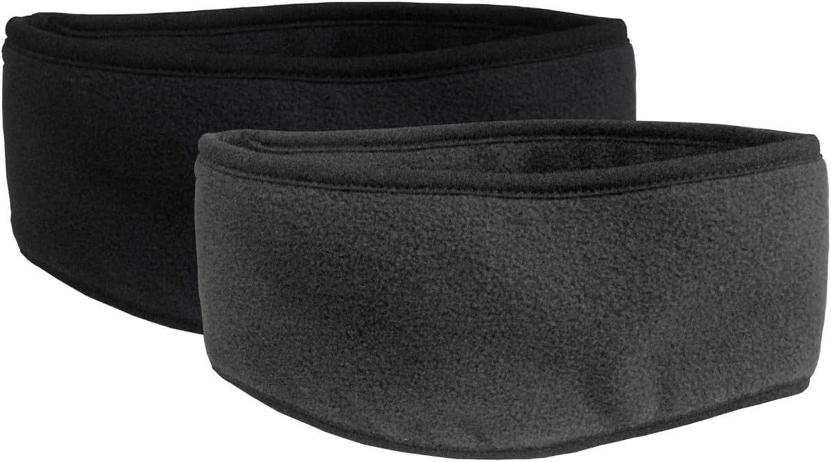 N'Ice Caps Kids 2-Pack Double Layered Winter Fleece Stretch Earlap Headband, Black/Charcoal Grey Pack, 4-16 Year