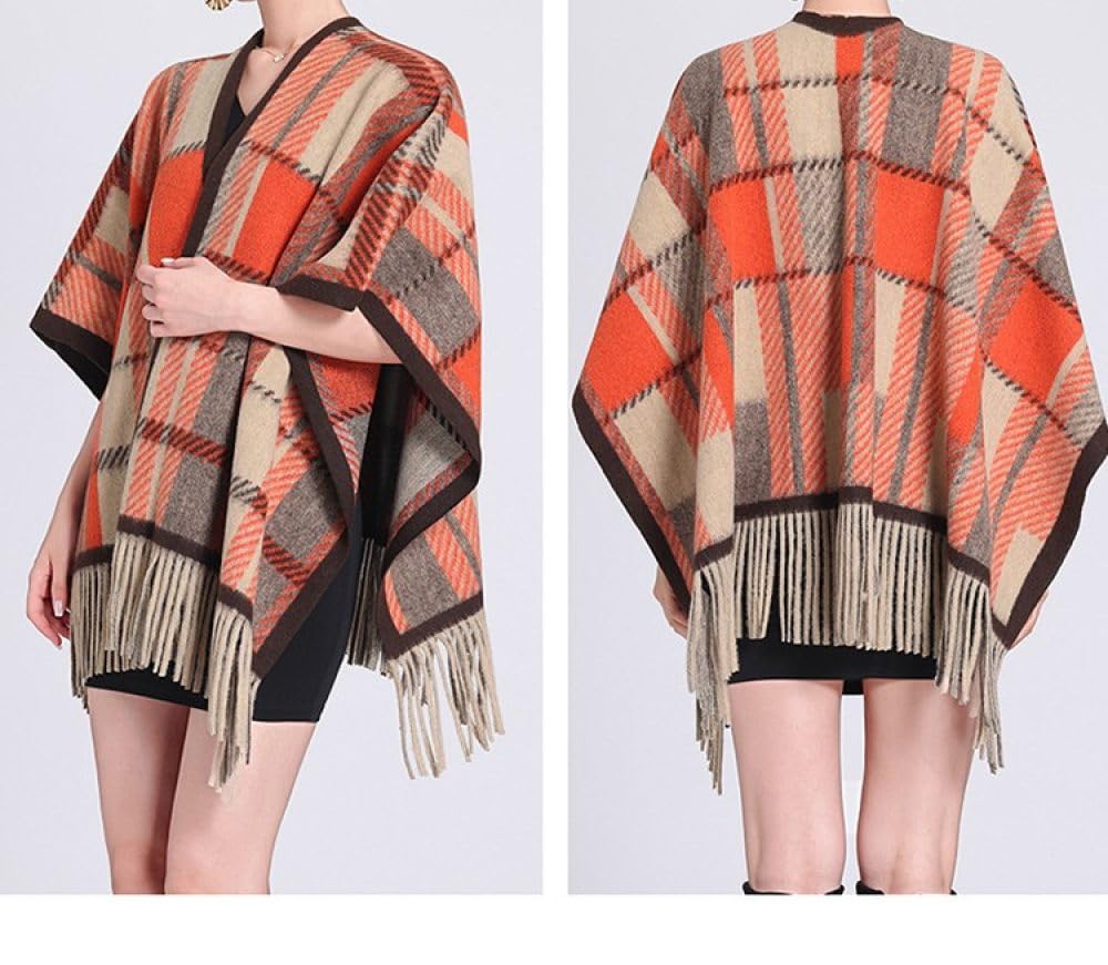 Chal para Mujer Poncho Capa,cálido Vintage Pata de Gallo Borla Pashmina Chal Wrap Elegante Cárdigans con Frente Abierto Suéter Bufanda Abrigo de Manta Liviana para Mujer Otoño Invierno