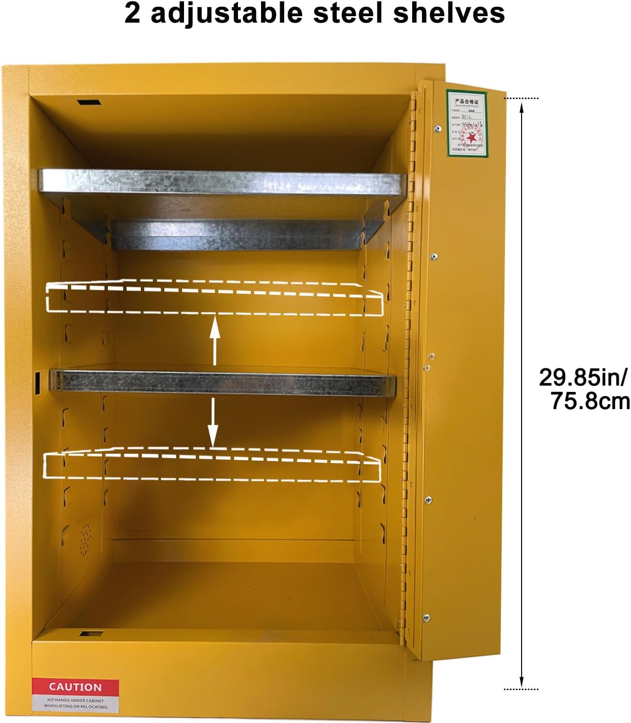 Hazardous Storage Cabinet, 23.2" W x 18.1" D x 35.3" H, for Storing up to 24 Gallons, Chemical Fireproof Cabinet, Featuring 2 Adjustable Shelves, Manual Closing Doors for Industrial (23"*18"*35.3")