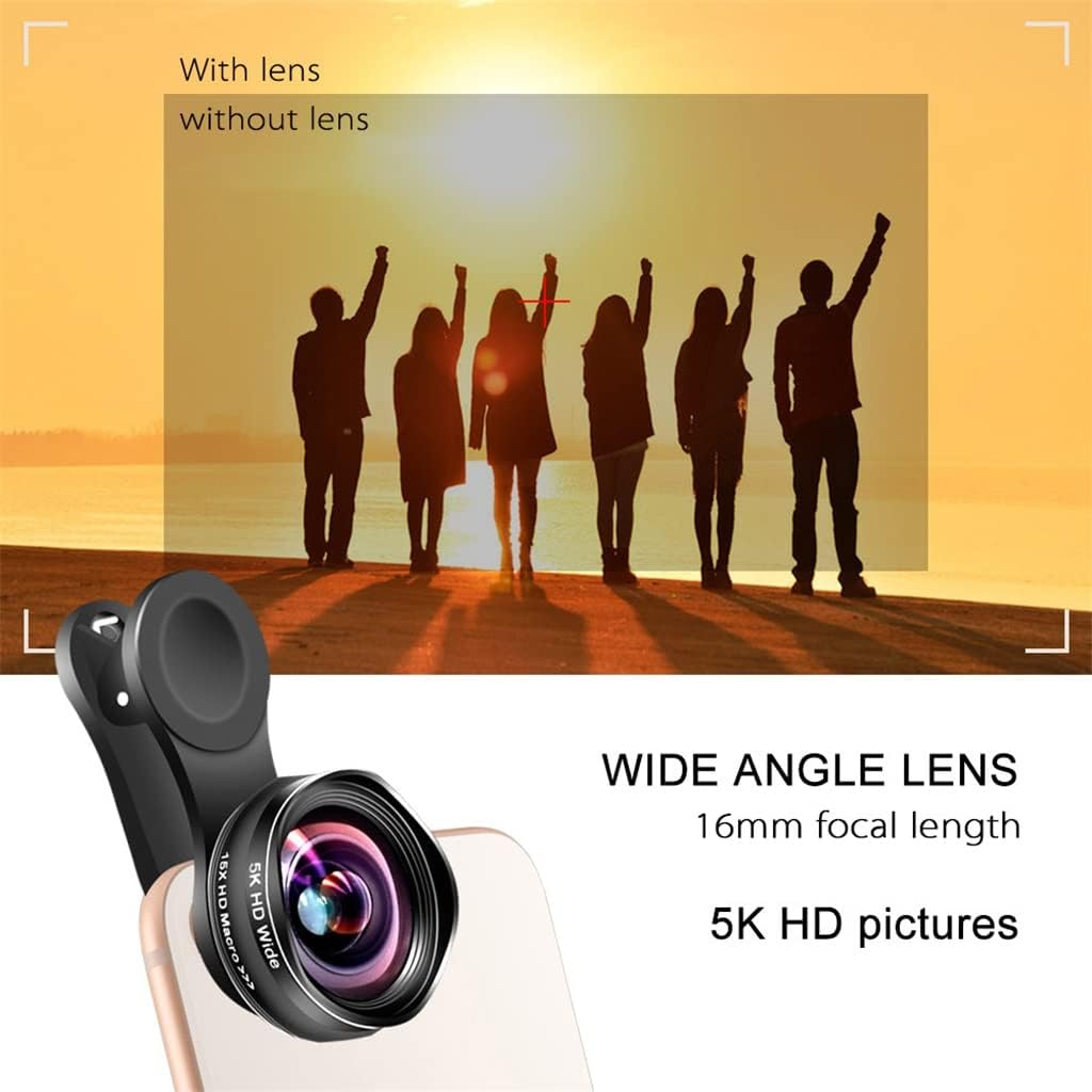 5K HD Mobile Phone Camera Lens 0.45X Wide Angle 15X Macro 2 in 1 Lenses No Distortion