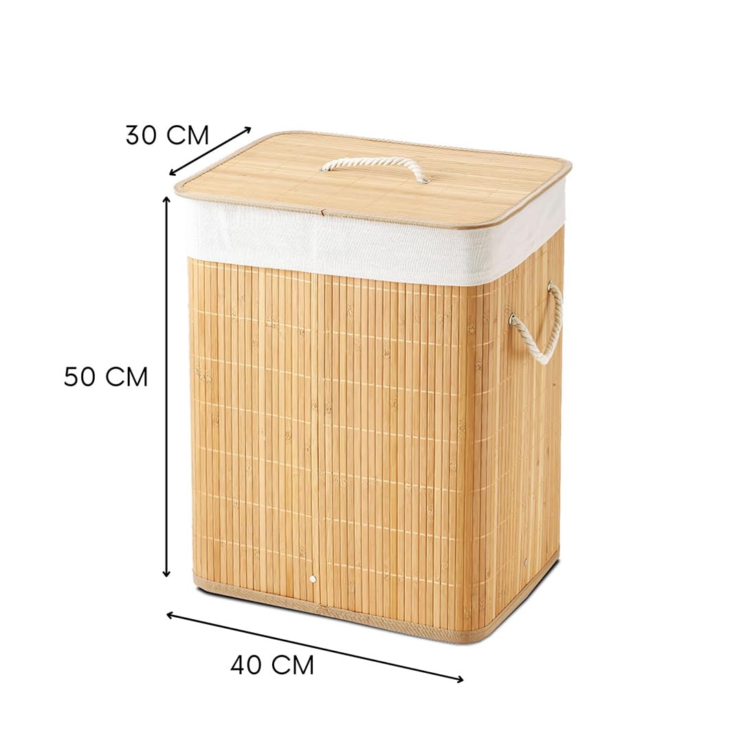 Acomoda Textil – Cesta de Bambú Plegable con Tapa y Asas para Lavandería de Gran Capacidad. Cesto Grande Organizador para la Ropa con Bolsa Extraíble y Lavable Color Madera. (40x30x50 cm)