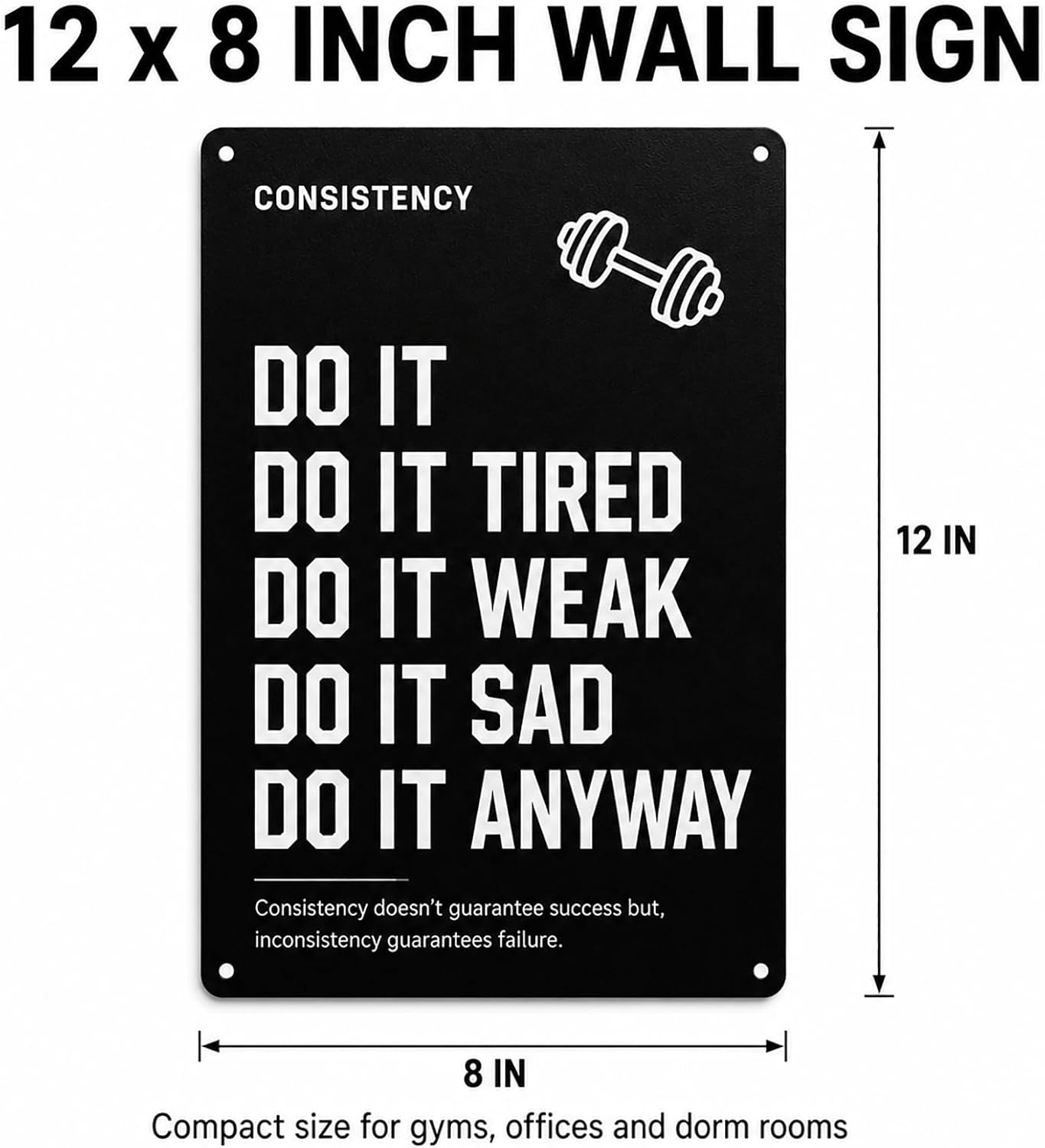 Black Metal Motivational Wall Art Sign 8 x 12 inches Home Gym Accessories image 4