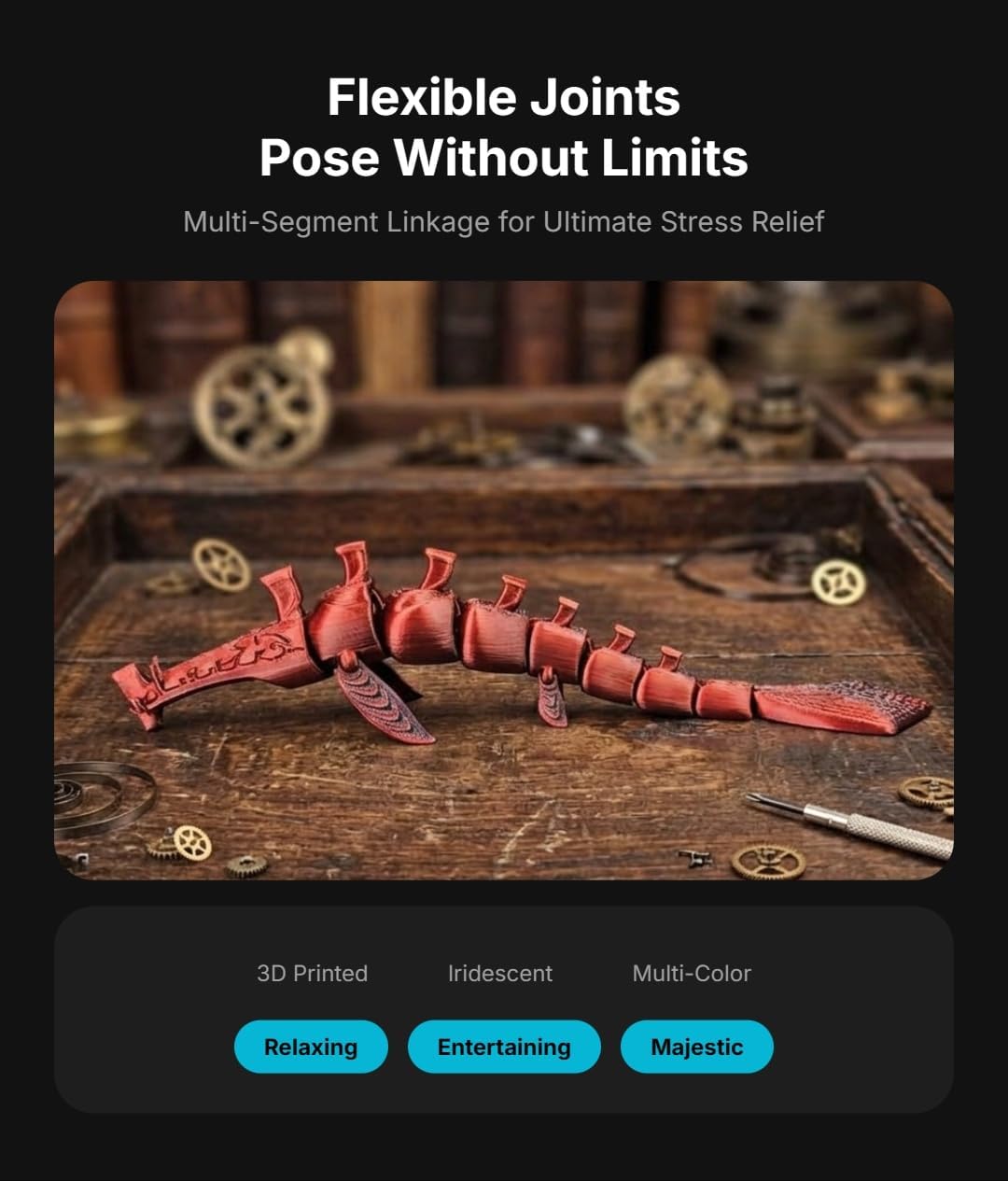 Long snake sea eater toy,Sea Monster 3D Printed Flexible Articulated Fidget Toy – Sea Eater Deep Sea Creature Collectible, sea eater monster toy Desk Toy & Unique Gift for Ocean Lovers (Colorful-21cm)