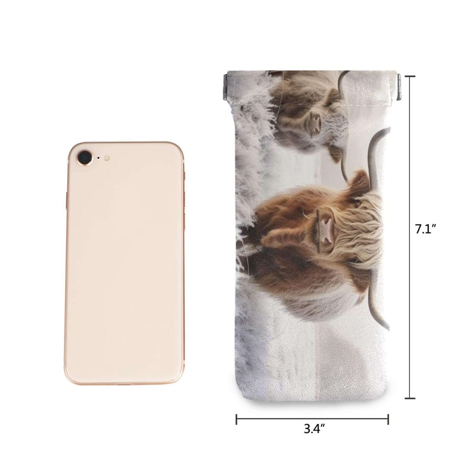 FLildon Highland Cows Eyeglasses Pouch Squeeze Top Sunglasses Case Soft PU Leather Eyeglass Bag for Men Women