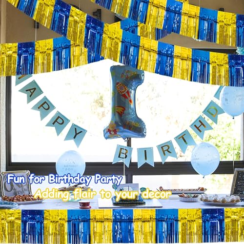 Image of 4 Packs Total 39 Ft Graduation Parade Floats for Trailer Car, Blue Gold Foil Fringe Garland Tinsel Streamers Banner Table Skirts for Graduation Homecoming Birthday Party (Royal Blue Gold)