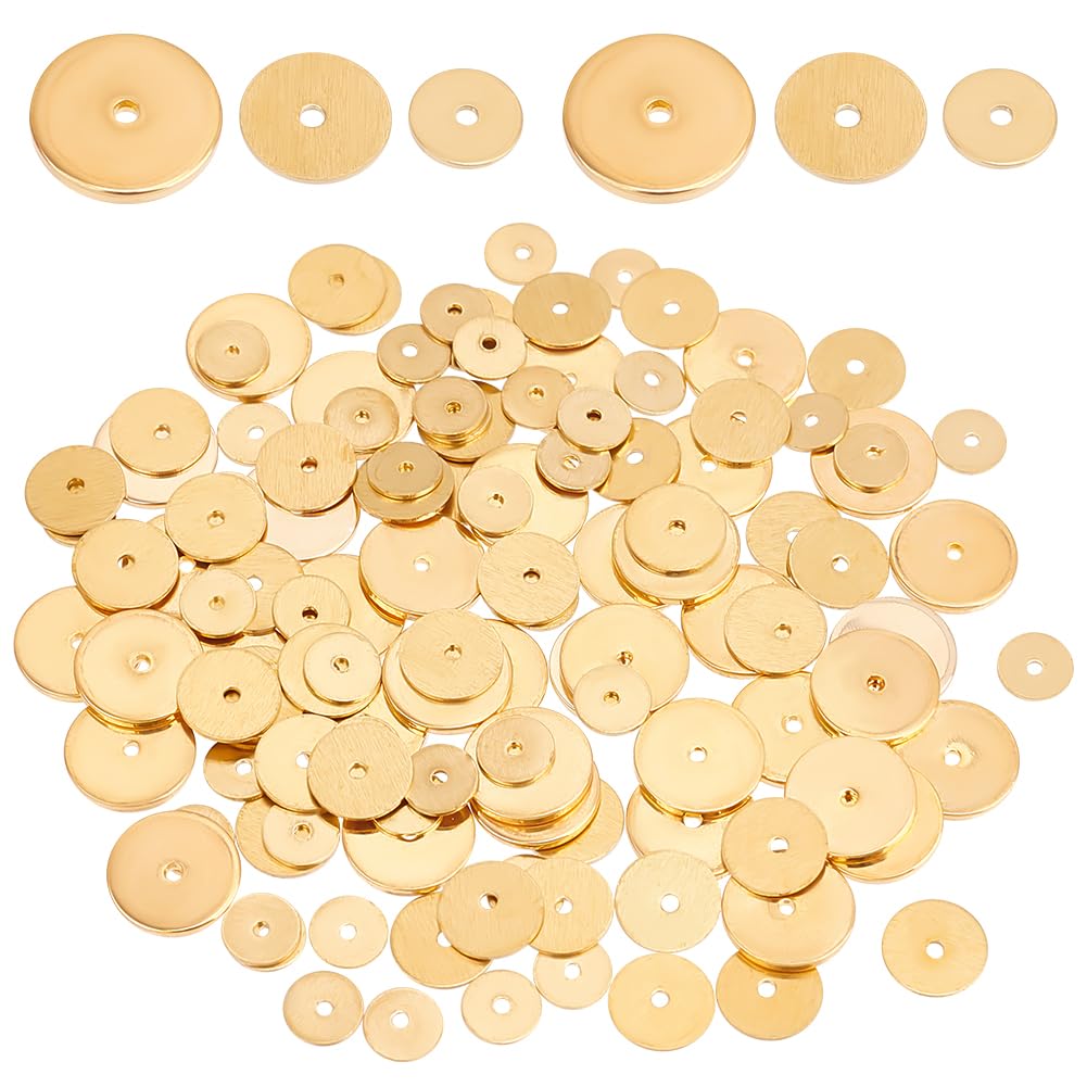 PH PandaHall120PCS 18k Gold Plated Disc Spacer Beads, 6/8/10mm Flat Round Loose Beads Brass Heishi Beads Long-Lasting Beads for DIY Bracelet Necklace Earrings Bohemian Summer Jewelry Craft Making