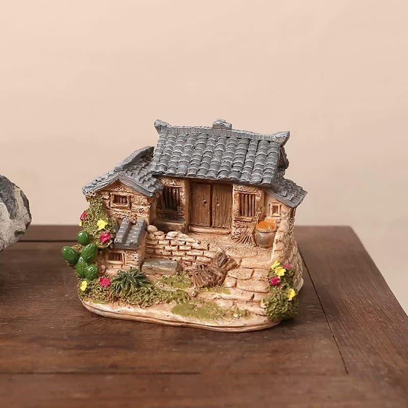 Miniature Village House Planter with Artificial Plants Holder, Resin Small House Flower Pot, Tabletop Garden Decor, Cute Mini Landscape Planter for Home Desk Decoration (6.5 x 5.3 x 4.8 cm)-image-6