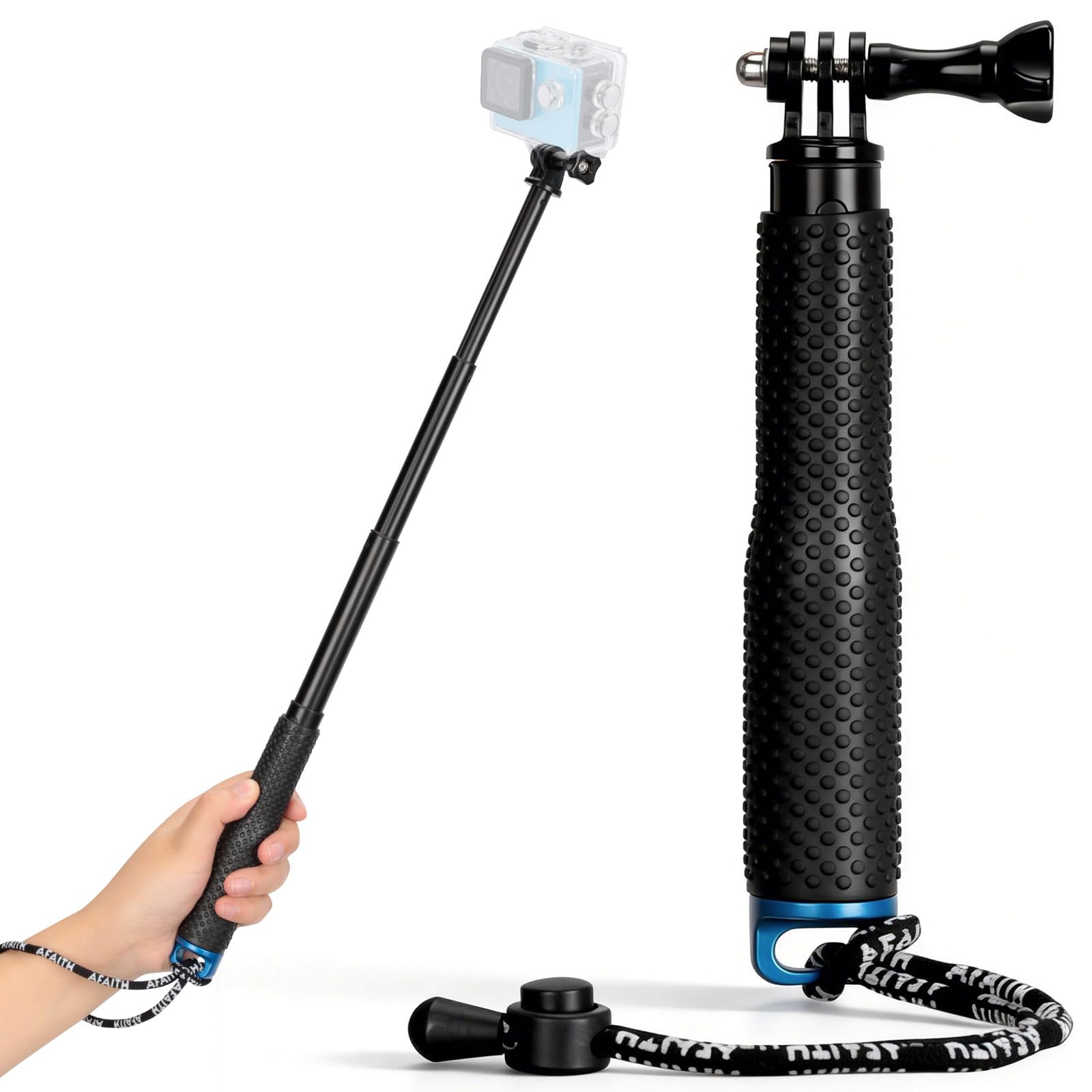 VINATO 19–49cm Selfie Stick für GoPro, Teleskopstange für Action Cam,Verstellbare Teleskop-Stick Aluminium Selfie-Stange für GoPro Hero 12/11/10/9/8/7/6 AKASO SJ4000 SJ5000 Insta360 X3 Action-Kameras