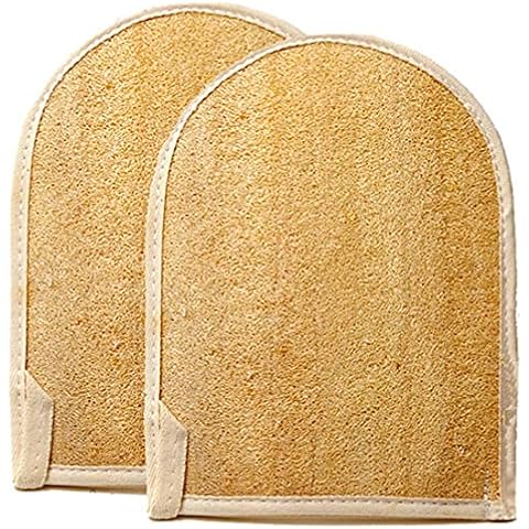 Premium Natural Exfoliating Loofah Glove Pad Body Scrubber by Spa Destinations. Mitt Sponge Biodegradable Bath and Shower Luffa Sponge, Women and Men (2 Pack) Beige Cover