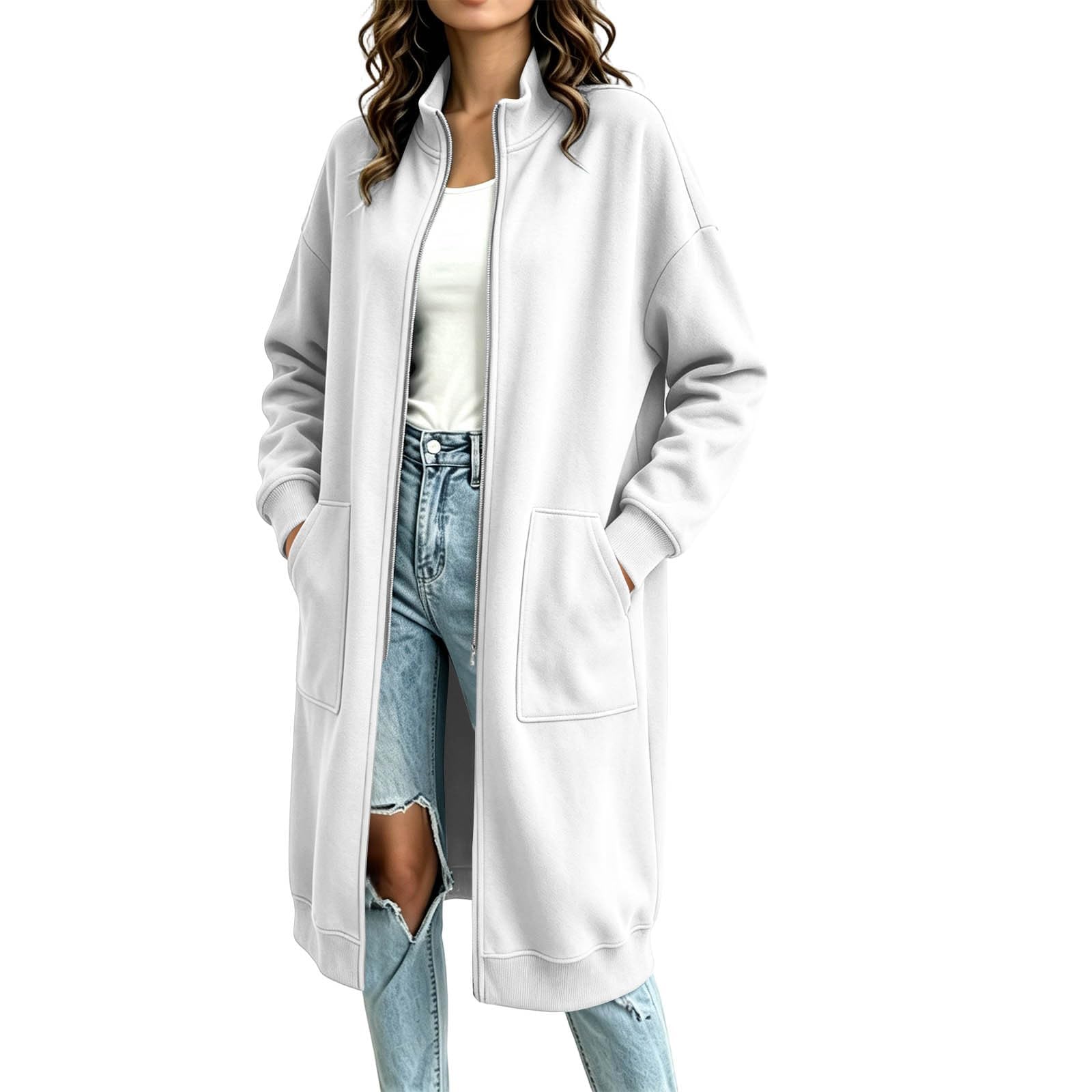 Generisch Jacke Damen Lang Jacket Stehkragen Übergangsmantel Wasserdicht