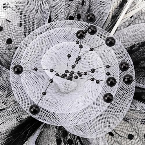 Image of DRESHOW Fascinators Hat Flower Mesh Ribbons Feathers on a Headband and a Clip Tea Party Headwear for Girls and Women