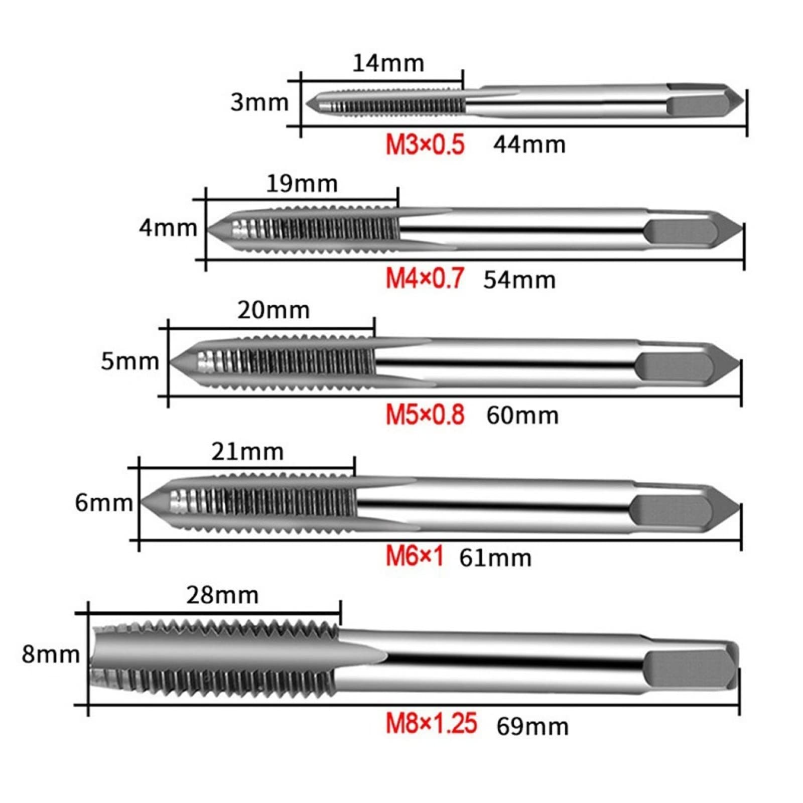 5PCS Metric Tap Set Di Rubinetti Punte Da Trapano Set Di Utensili A Mano M3-M8 Macchina Punta A Spirale Filettatura di Vite Rubinetti E Matrici Set Metallo Legno