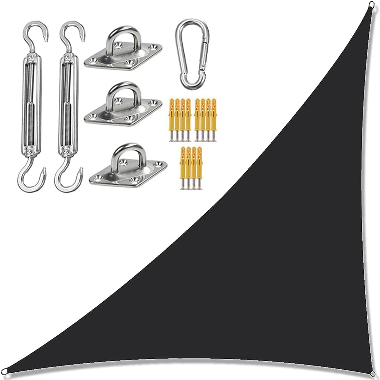 Tenda parasole triangolare impermeabile, 4 x 4 x 5 m, con kit di fissaggio, perfetta per giardino, patio o campeggio, protezione UV e soluzione ombreggiante, colore nero