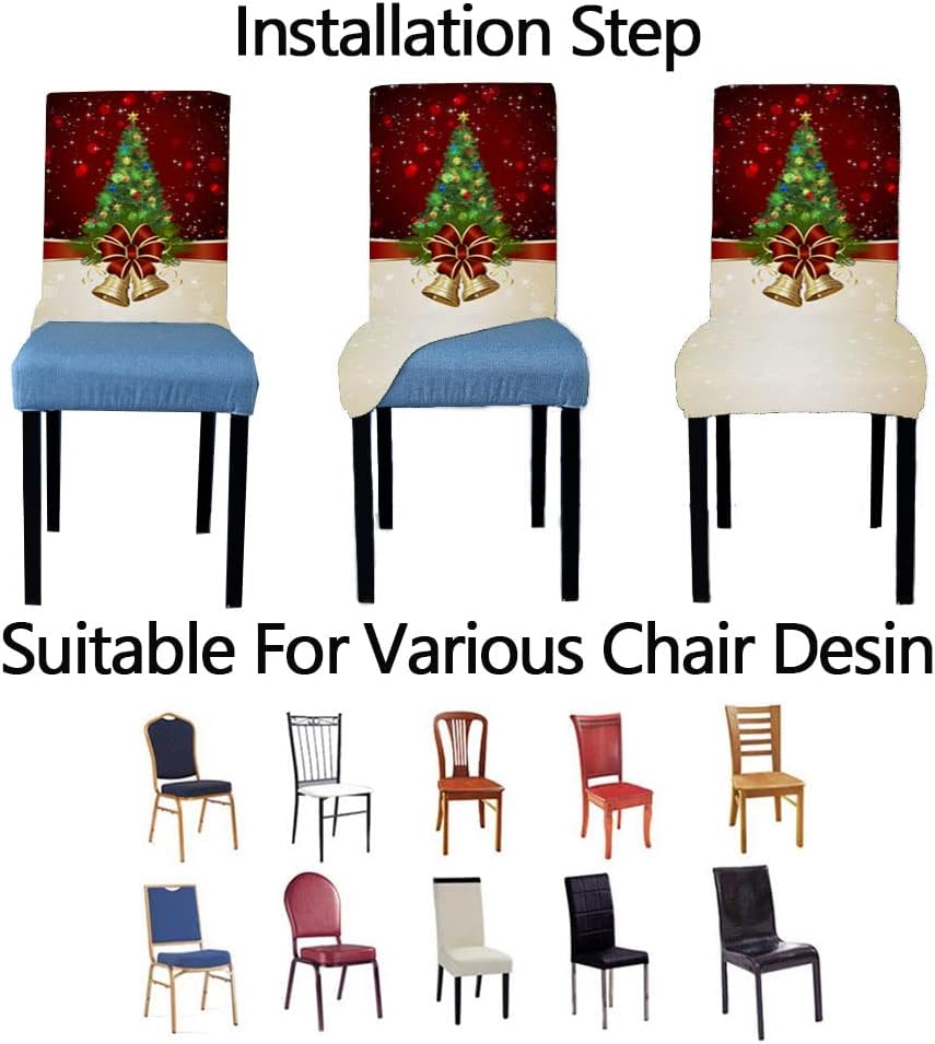 Set Of 6 Christmas Dining Room Chair Covers Slipcovers Christmas Tree Stretch Removable Washable Spandex Parson Chairs Slipcovers Seat Protector Decor For Ceremony Holiday (Christmas Tree, Set Of 6)