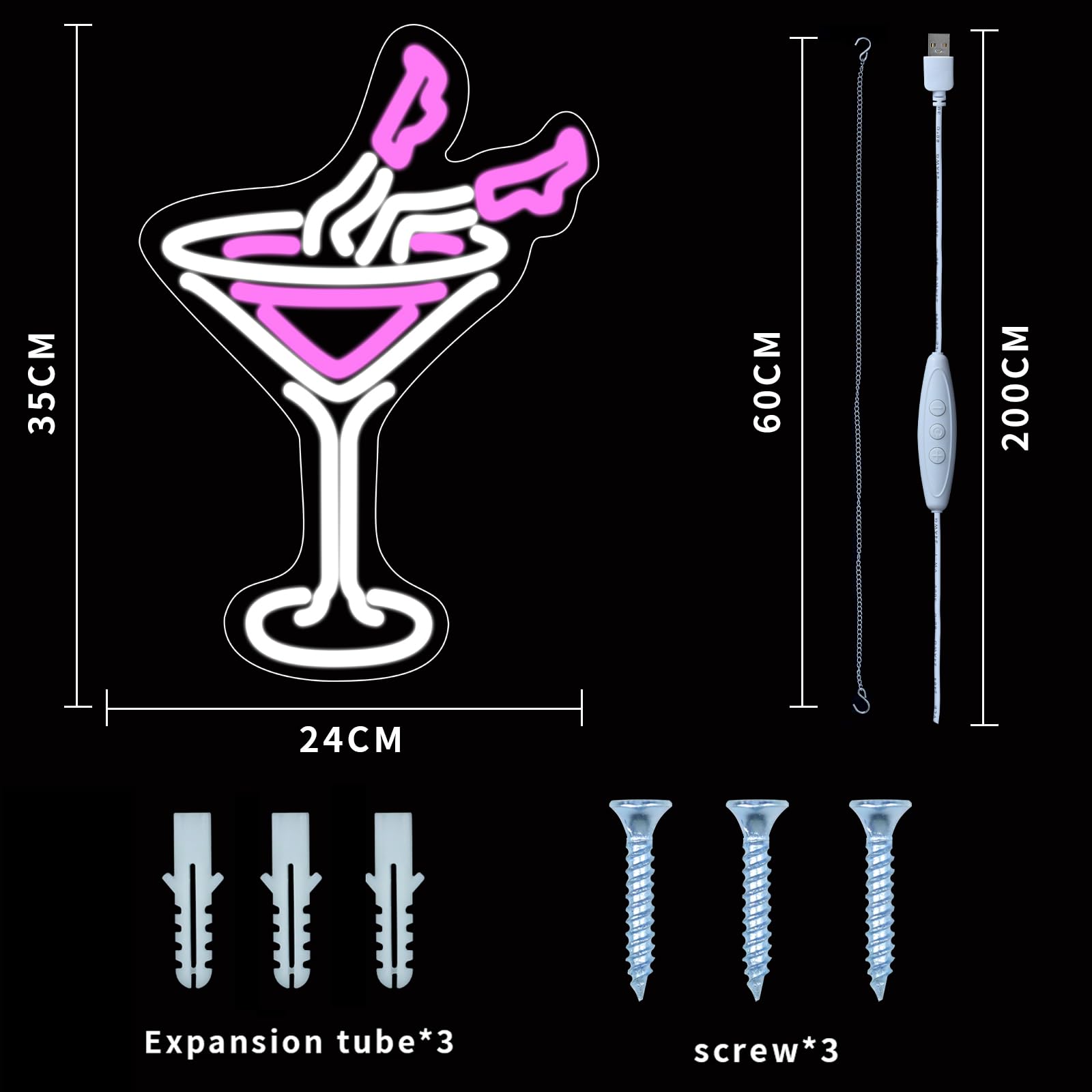 ENUOLI Cocktail Neon Sign – Dimmable Pink Drink LED Light With Women Design, USB Powered, 5 Brightness Levels – Perfect For Home Bar, Man Cave, Beach Party, Restaurant & Gift