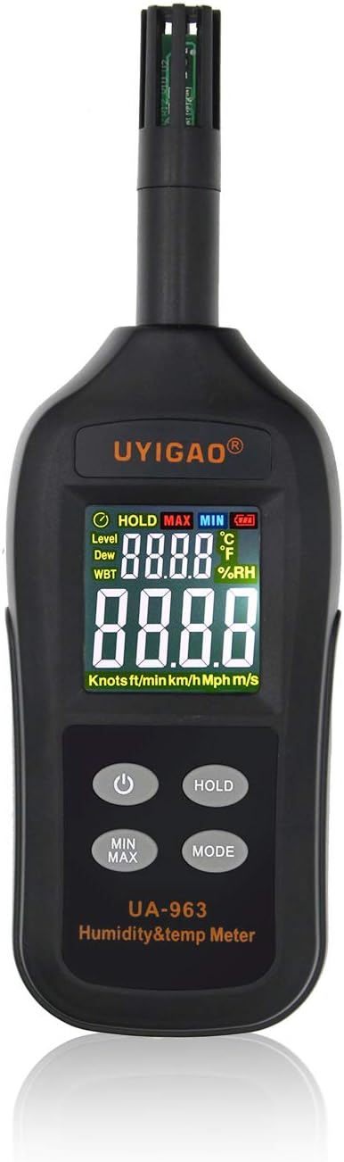 Digital Temperature and Humidity Meter UYIGAO LCD Mini Psychrometer Thermo-Hygrometer with Dew Point and Wet Bulb Temperature Hygrometer for Industry, Agriculture, Meteorology and Daily Life