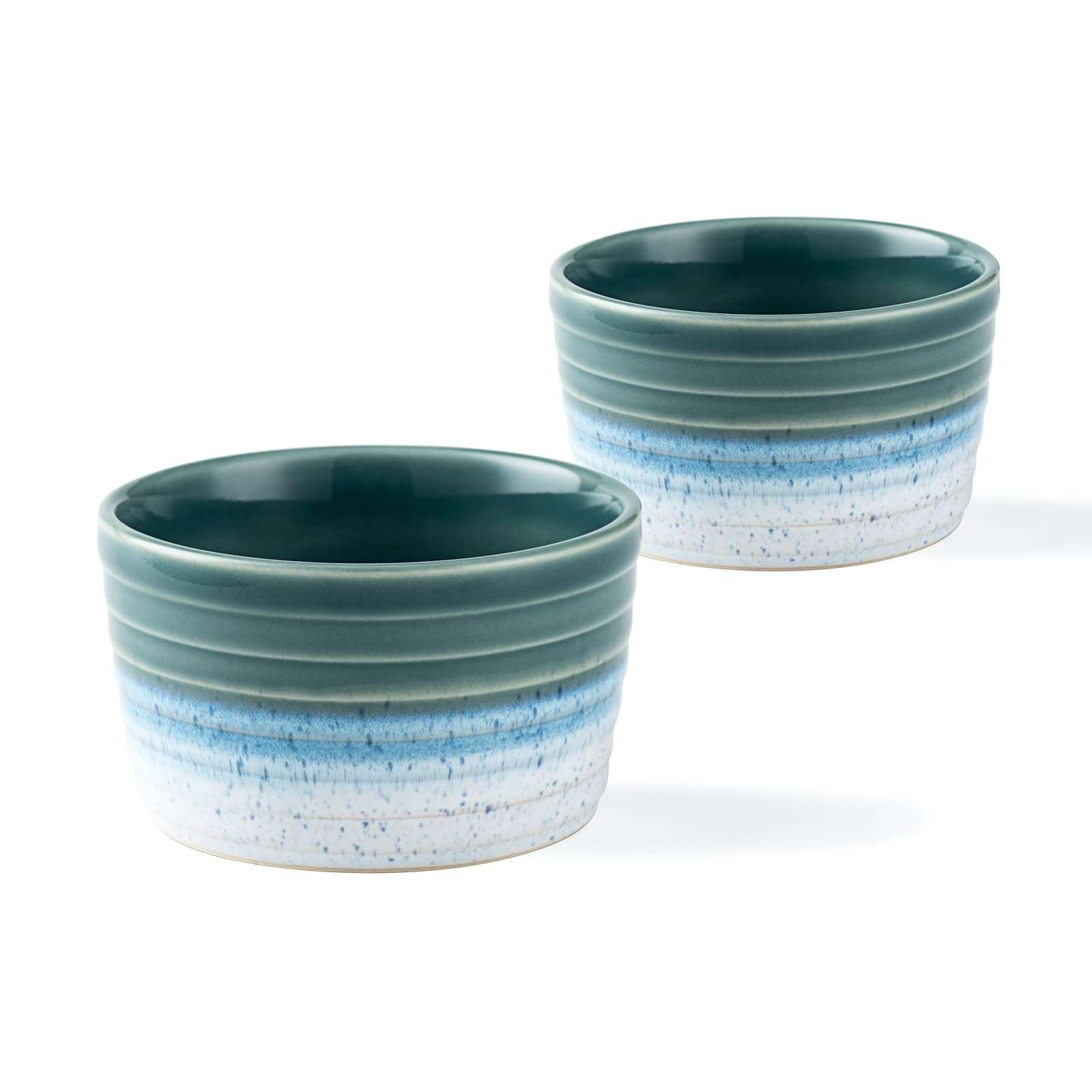 Pirottini Ceramica per Soufflé, Set di 2 Pirottini da Soufflé Grigio in Porcellana, Stampi per Muffin, Cupcake e Budini Glassa di Reazione