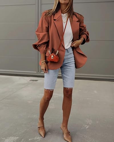 Vista 4 de Grlasen Chaqueta de manga larga para mujer, con abertura, de gran tamaño, con botones, para trabajo y oficina