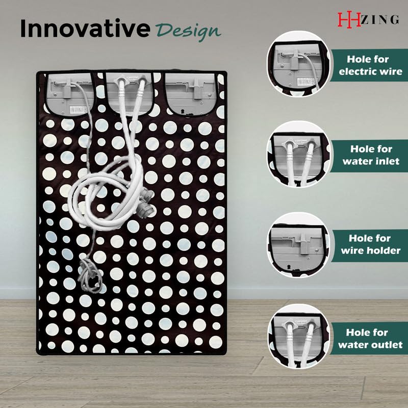 Image of Waterproof washing machine cover Perfect for Whirlpool 6.5 Kg Fully Automatic Top load Black Polka dot print