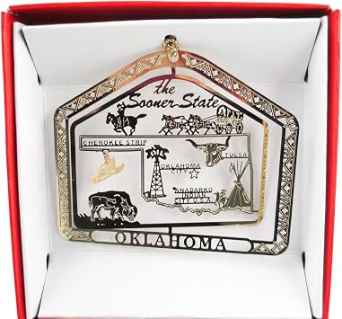 NATIONS TREASURES Oklahoma Sooner State Brass Christmas Ornament