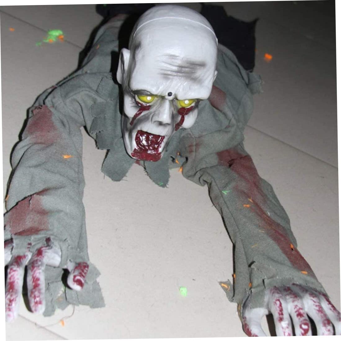 Decoraciones de Halloween, decoraciones de Halloween aterrador fantasma que gatea electrónico espeluznante zombi sangriento fantasma con ojo LED de Halloween