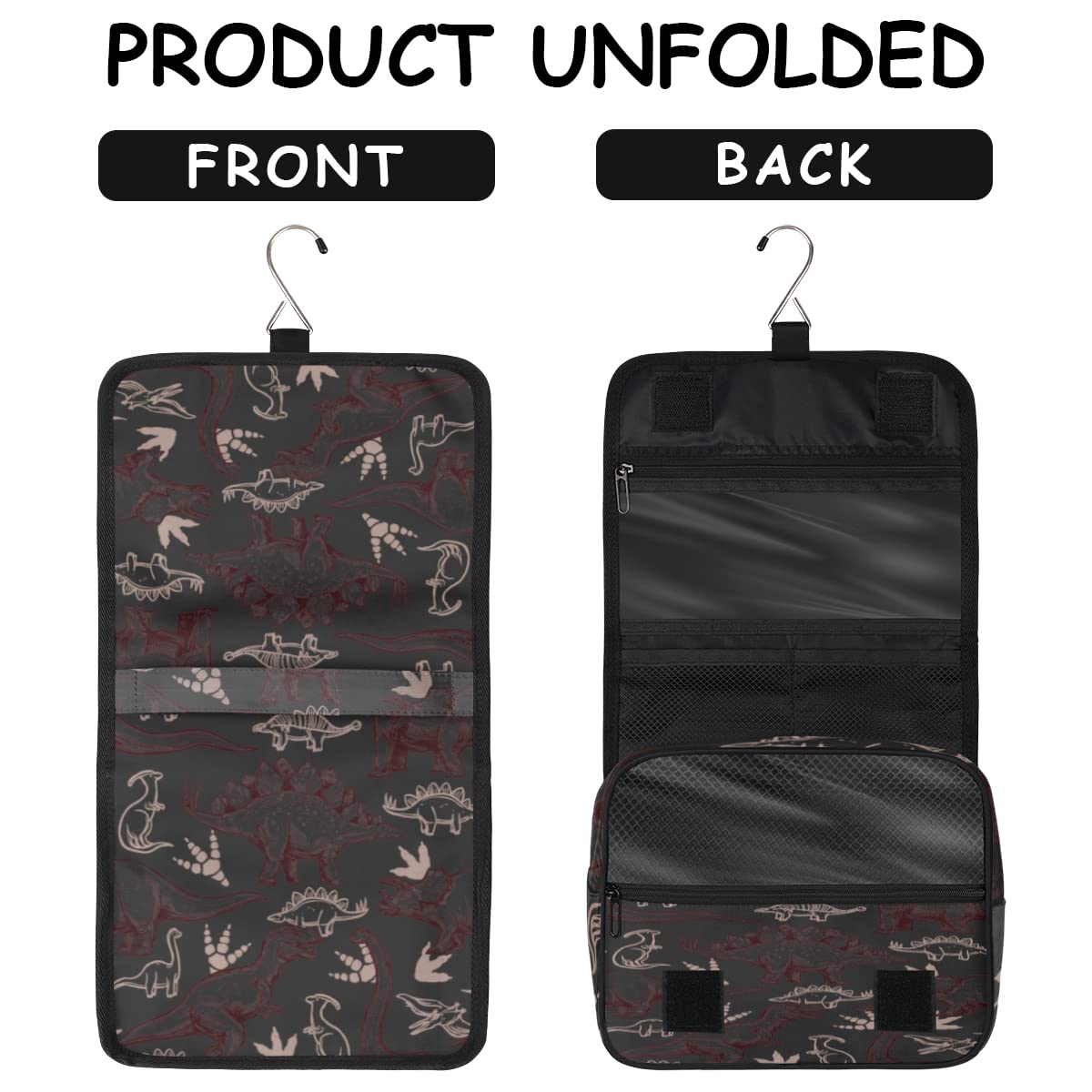 Podróżna kosmetyczka z dinozaurem nadruki dinozaur torebka na pranie torebka unisex wiszące przybory toaletowe kosmetyczny organizer do makijażu, wielobarwny, Jeden rozmiar